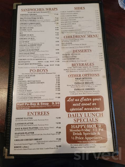 Gretna Depot menu in Gretna, Louisiana, USA