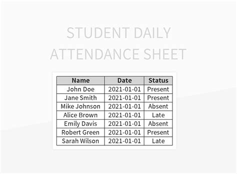 Student Daily Attendance Sheet Excel Template And Google Sheets File For Free Download - Slidesdocs