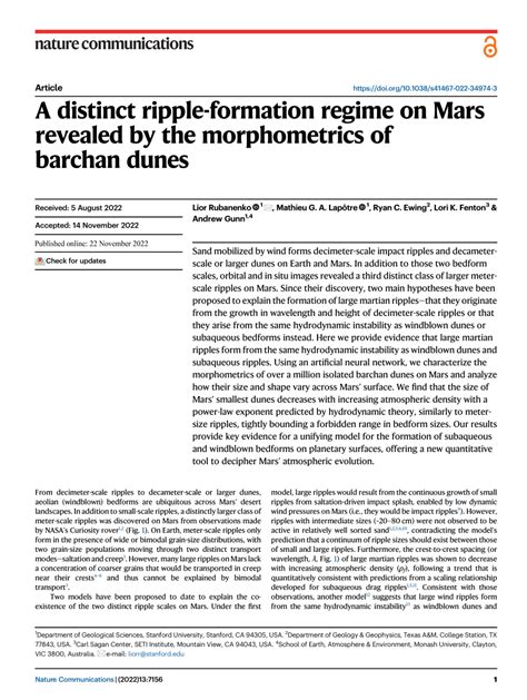 (PDF) A distinct ripple-formation regime on Mars revealed by the ...