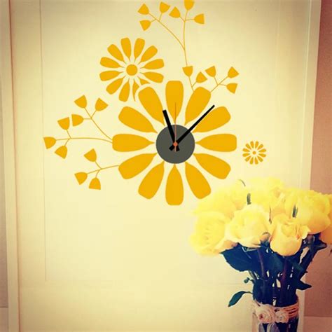 DIY classic Zooyoo brand Electronic battery yellow flower digital clocks wall clock wall sticker ...