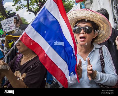 Bangkok, Thailand. 3rd Sep, 2013. Protesters with the Thai flag picket ...