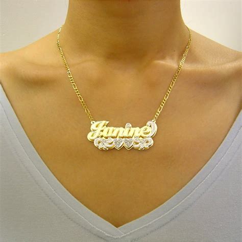 Solid 10K or 14K Gold Personalized Large 2 Inches Name Pendant Charm Jewelry 3D Double Plates ...