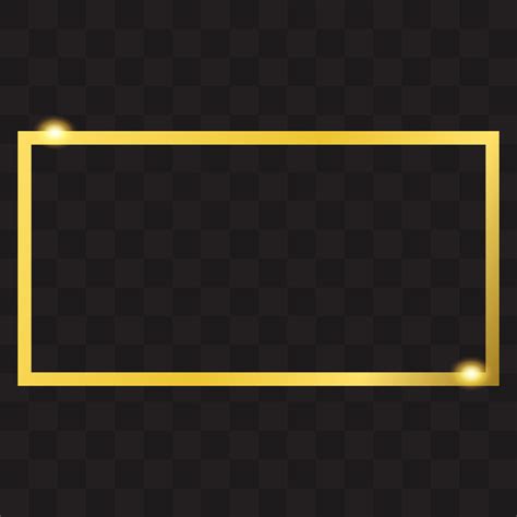 Gold Shiny Rectangle Border on Black Transparent Background. Golden ...