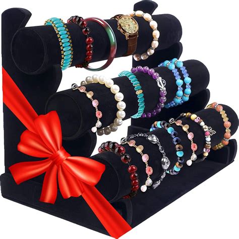 Amazon.com: Bracelet Holder with Three Tier Racks ~ Velvet Bracelet Bangle Stand ~ Jewelry ...