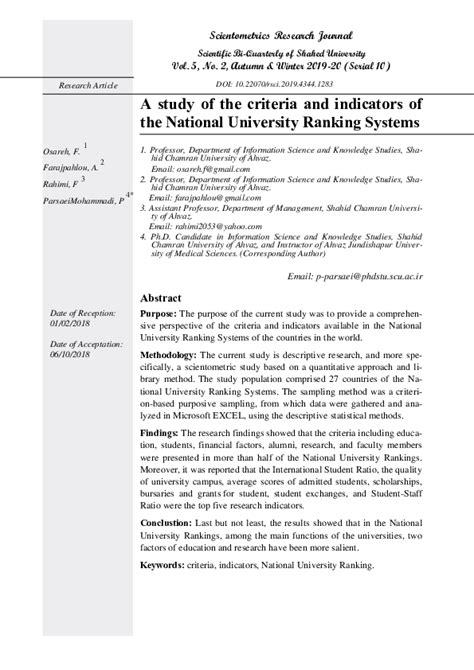 (PDF) A study of the criteria and indicators of the National University Ranking Systems ...