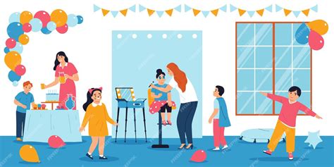 Free Vector | Children party flat concept with kids face painting ...