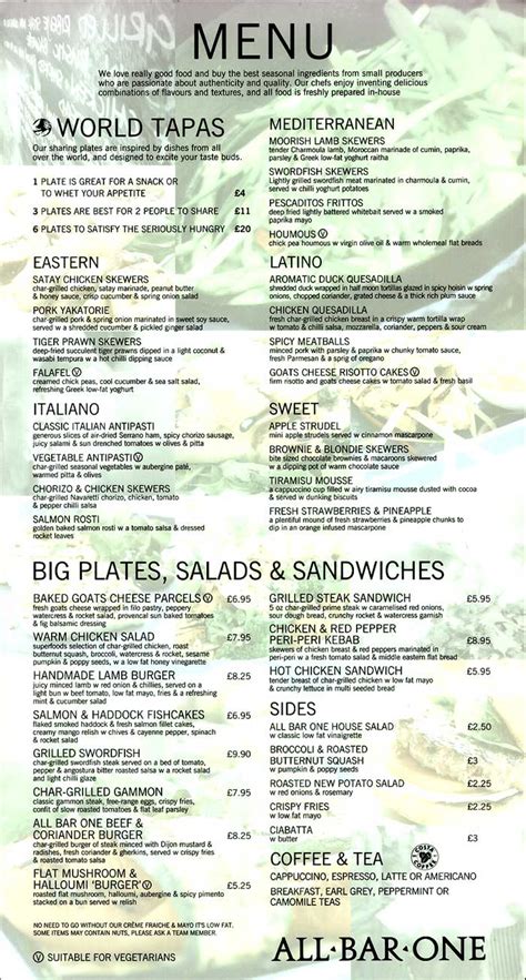 Daily Info, Oxford - All Bar One Menu