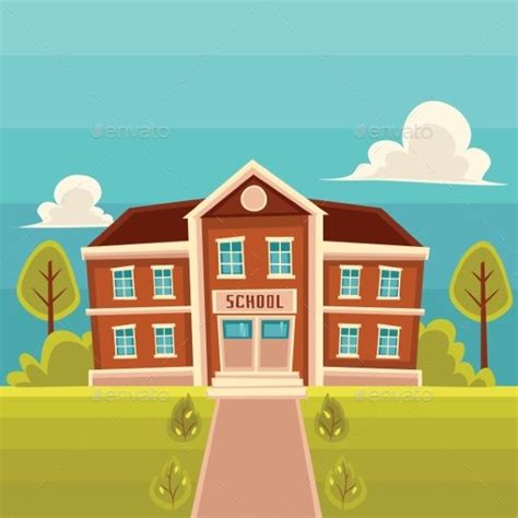 Front View School Building Cartoon Vector | School illustration, School ...