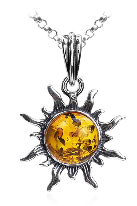 Amber Sterling Silver Sun Pendant Necklace 46cm *** You can find out ...