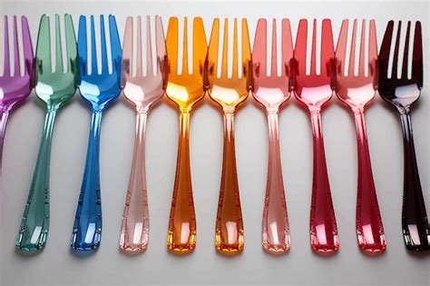 Premium Vector | Plastic forks multicolored isolated disposable forks on white rainbow colors ...