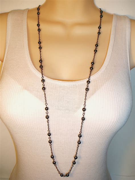 Double Strand Black Necklace Long Black Beaded Necklace in - Etsy