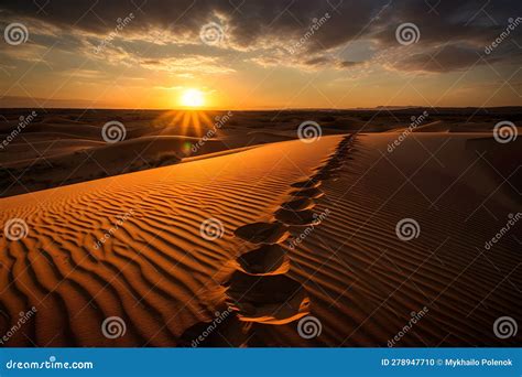 Footprints in the Sand in the Desert during Sunset. Neural Network AI Generated Stock ...