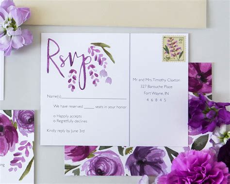 Vibrant Purple Floral Watercolor Wedding Invitations