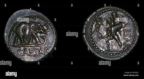 Roman coins of Julius Caesar, 1st century BC. Artist: Unknown Stock ...