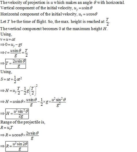 derivation for projectile - Physics - - 10146895 | Meritnation.com