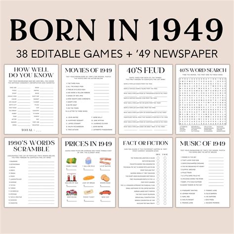 75th Birthday Games Bundle, 1949 Birthday Games, 75th Birthday Party ...