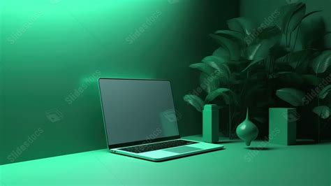 Minimalist Laptop Mockup With Green In 3d Render Powerpoint Background For Free Download ...