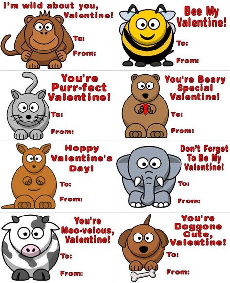 8 Silly Animals Printable Valentines – About Family Crafts