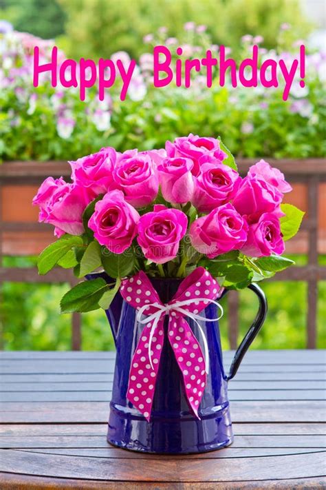 Rose Bouquet Text Happy Birthday Stock Image - Image of postcard, birthday: 51933227