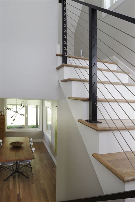 Modern Cable Railing for Farmhouse Stairs