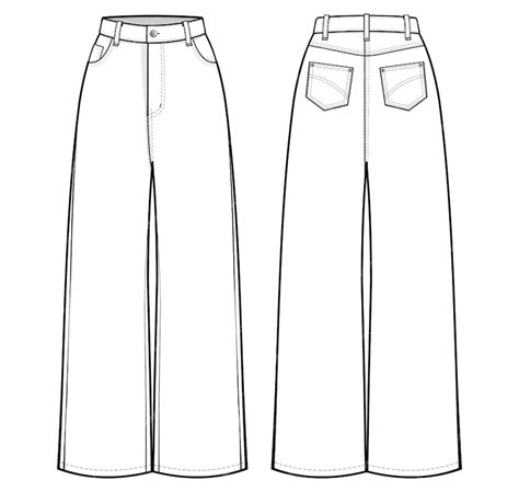 Premium Vector | HighWaisted Baggy WideLeg Jeans flat technical drawing template jeans technical ...