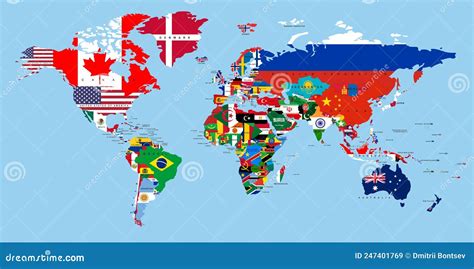 Vector World Map with Countries and Flags Stock Vector - Illustration ...