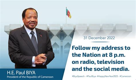 President Paul BIYA on Twitter: "Follow my end of year address to the Nation at 8 p.m. on radio ...