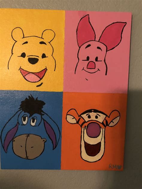 four different colored pictures of winnie the pooh and eenies on ...