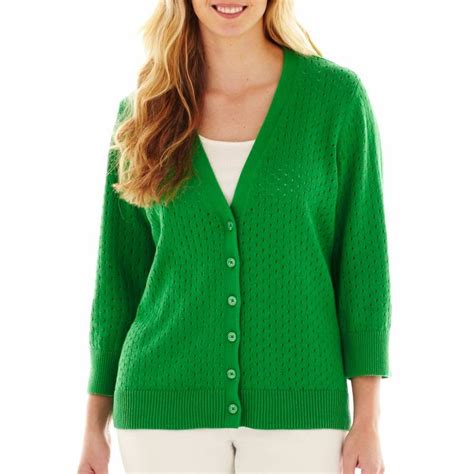 jcpenney - Liz Claiborne 3/4-Sleeve Pointelle Knit Cardigan Sweater - Plus - jcpenney | Cardigan ...