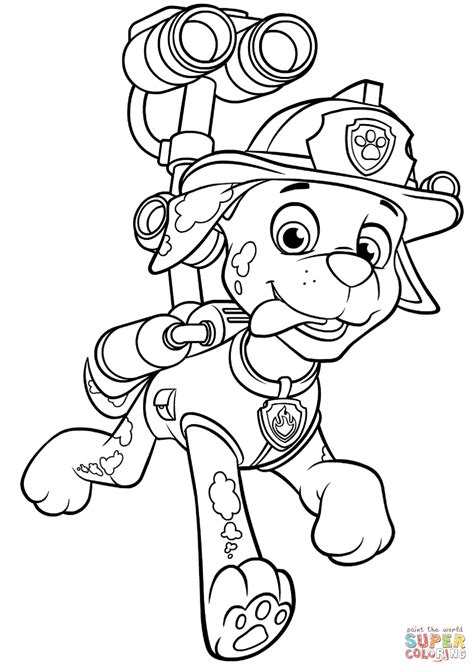 Paw Patrol Marshall with Water Cannon coloring page | Free Printable Coloring Pages