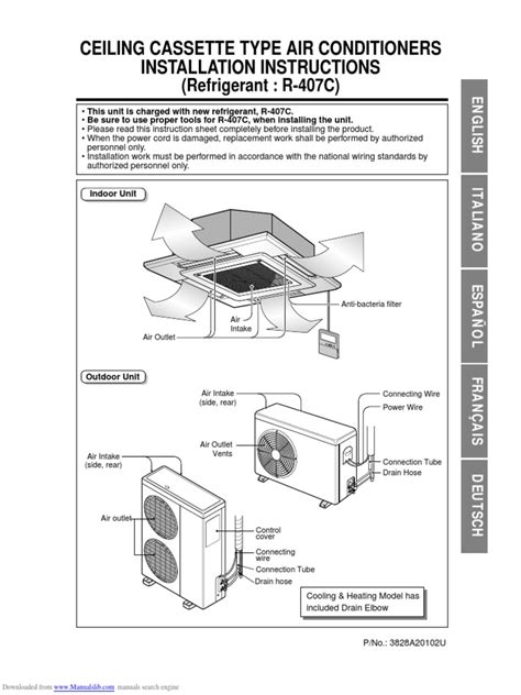 Ceiling Cassette Type Air Conditioners Installation Instructions | Pipe (Fluid Conveyance ...