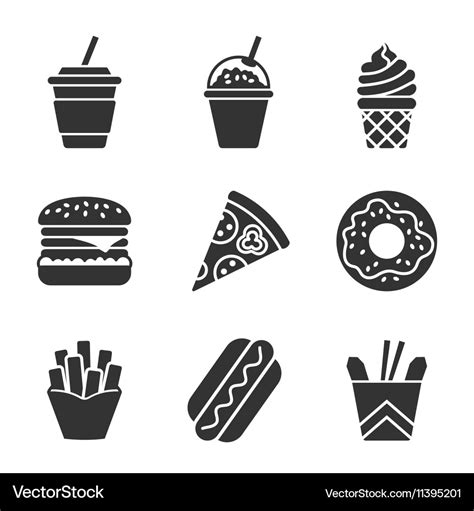 Fast food silhouette icon set Royalty Free Vector Image