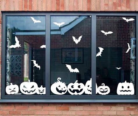 Halloween Window Decals Halloween Pumpkins and Bat Window - Etsy ...