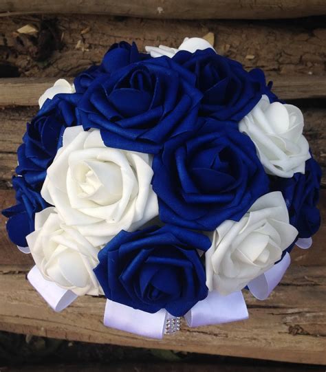 Royal Blue Bouquet White Bridal Bouquet Artificial Flower | Etsy