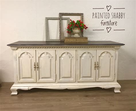 Thomasville painted buffet/sideboard Painted pecan Sandy and distressed. Top is painted dark ...