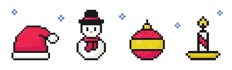 christmas pixel art set of icons, vintage, 8 bit, 80s, 90s games, computer arcade game items ...