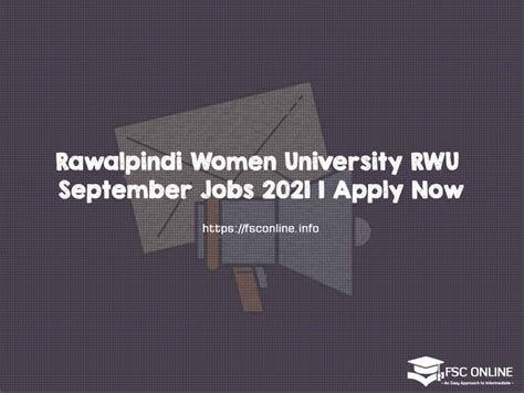 Rawalpindi Women University RWU September Jobs 2021 | Apply Now