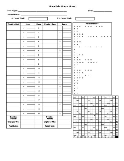 Scrabble Score Sheet Sample Free Download