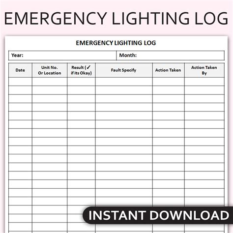 Printable Emergency Lighting Log, Emergency Lighting Test Re | Inspire Uplift