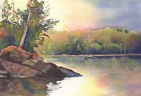 Lake Landscape Painting Print Lake Scene Watercolor Lake - Etsy