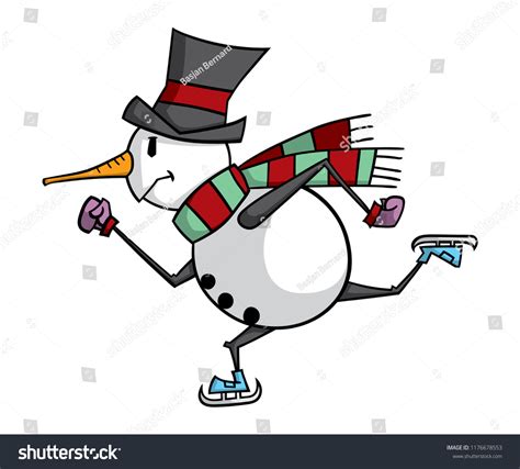 Cartoon Style Snowman Ice Skating Stock Vector (Royalty Free ...