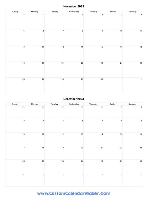 November and December 2023 Printable Calendar Template