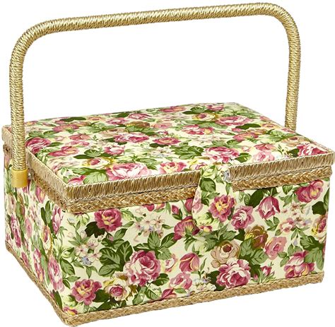 Sewing Basket with Floral Print Design - Sewing Kit Storage Box with ...