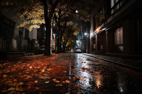 Premium AI Image | A rainy street in the city at night