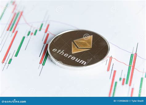 Ethereum Cryptocurrency Coin on Candlestick Trading Chart. Editorial ...