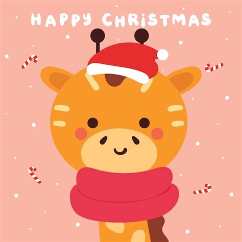 Premium Vector | Hand drawing cartoon christmas card wallpaper background with cartoon giraffe ...