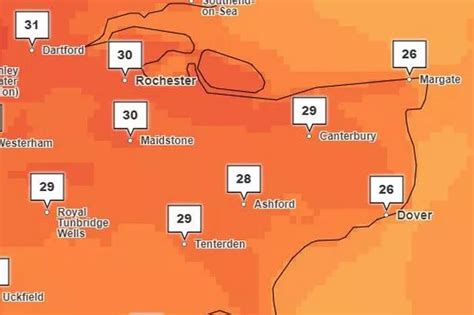 Kent weather: Map shows the places set to hit 31C in weekend scorcher ...