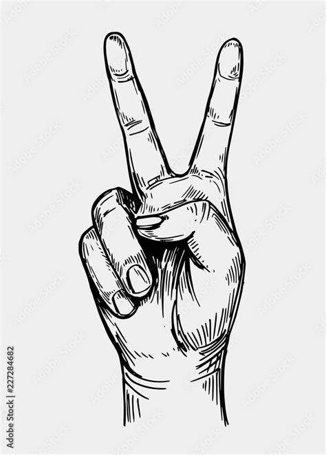 Peace sign. Hand gesture. Sketch illustration converted to vector Stock ...