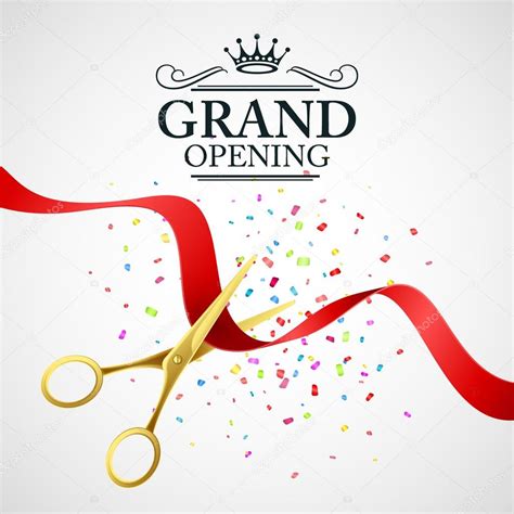 Grand opening illustration with red ribbon and gold scissors Stock Vector by ©Vik_Y 79024998