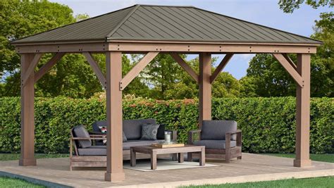 12 X 16 Wood Gazebo With Aluminum Roof Yardistry Structures Gazebos ...